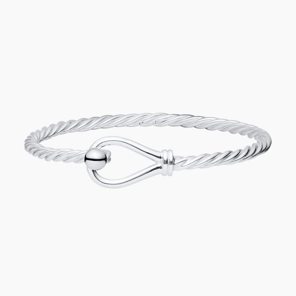 Evening Tide Twist Band Loop and Ball Bracelet in Sterling Silver